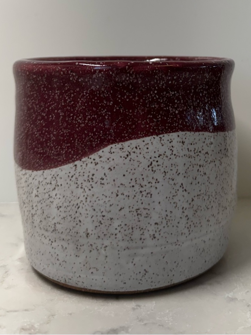 Handcrafted Pottery Burgundy and White Speckled Ceramic Planter
